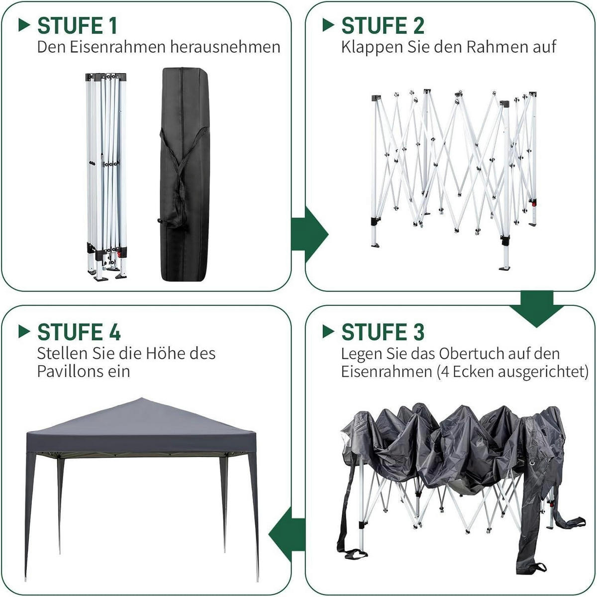 FALTPAVILLON 3x3m Dunkelgrau mit 4 Seitenteilen - Anthrazit, Textil (300/268/300cm)