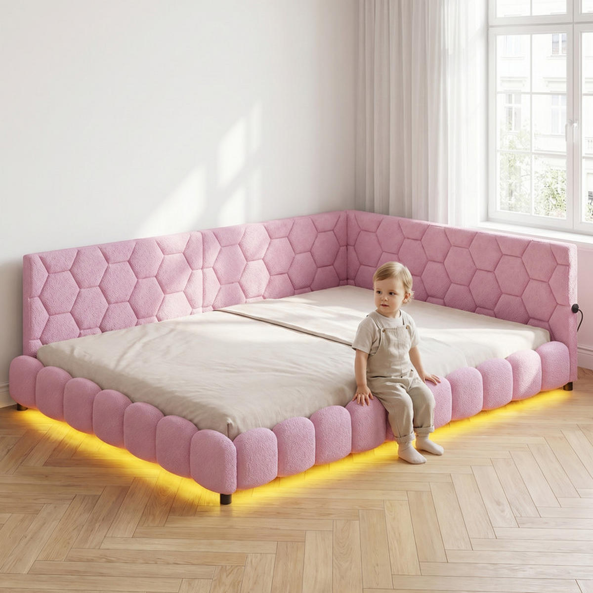 SCHLAFSOFA 140/200 cm rosa mit LED und USB - Rosa, Holz