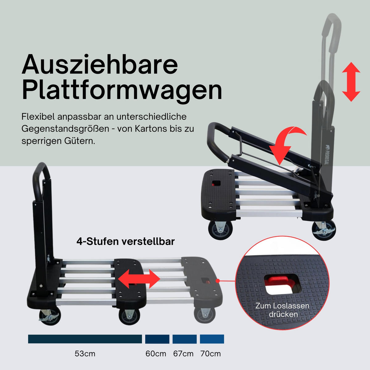 TRANSPORTWAGEN Taurus klappbar 150 97x46x76cm Traglast 150kg - Silberfarben, Metall (76/46/97cm) - PROREGAL