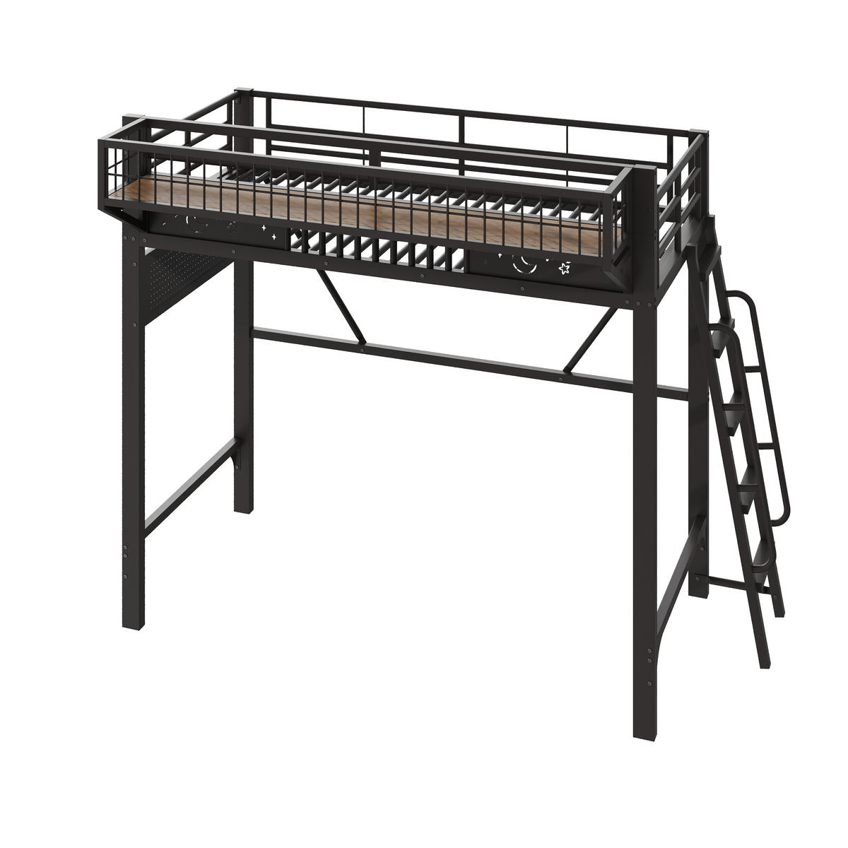 HOCHBETT 90/200 cm mit Metallgestell Schwarz, Staufächern und offener Unterseite - Schwarz, Metall
