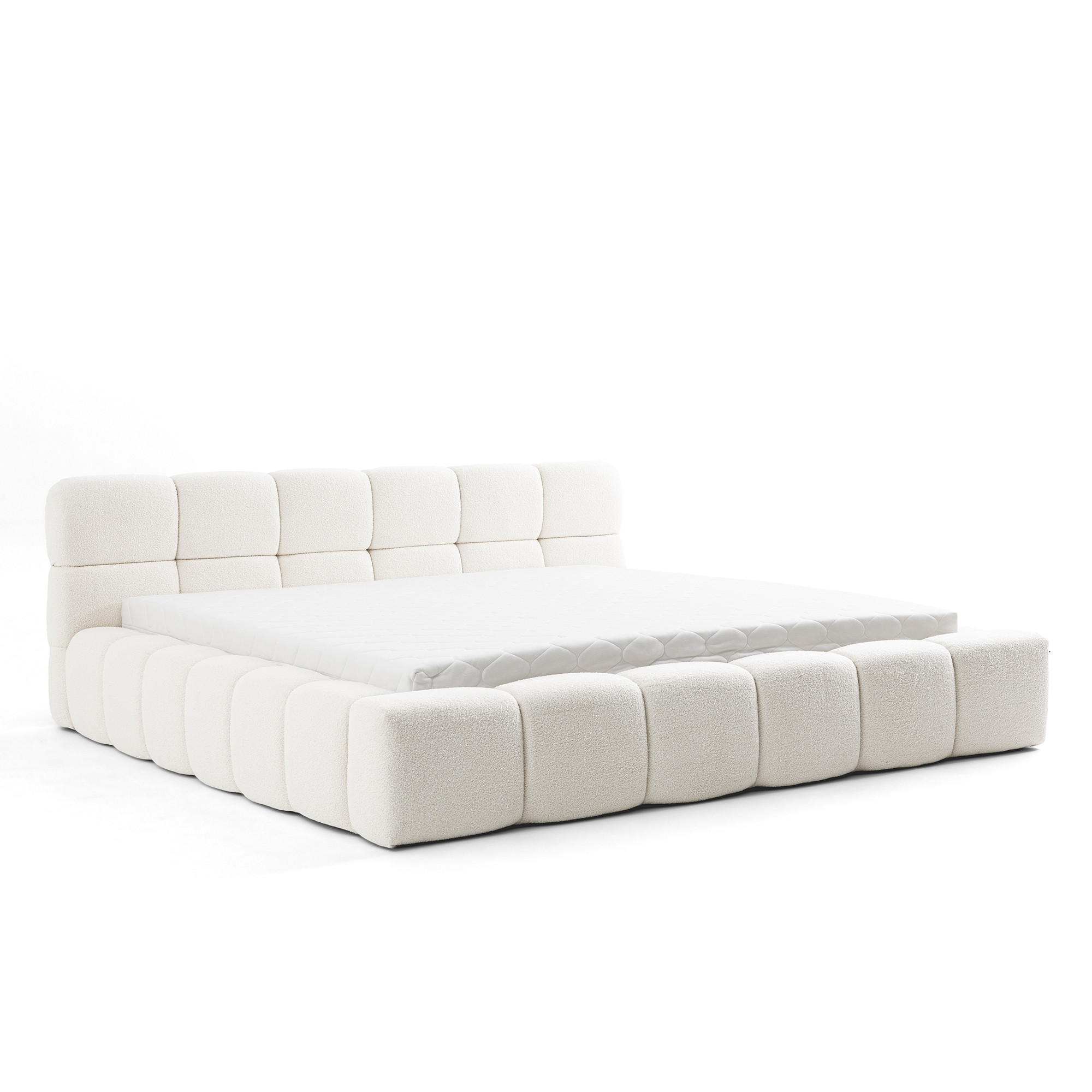 POLSTERBETT AMITY 200x200 cm in Creme, gepolstertes Kopfteil, Lattenrost, Bettkasten, Bouclé-Stoff - Creme/Naturfarben, Holz/Textil (200/200cm) - Muffo