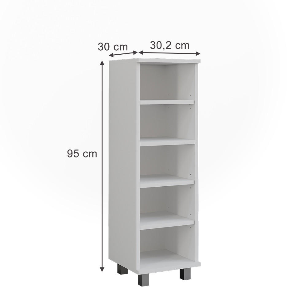MIDISCHRANK Ilias Weiß 30.2 x 95 cm mit 5 offenen Fächern - Weiß, Holzwerkstoff (30.2/95/30cm) - Vicco