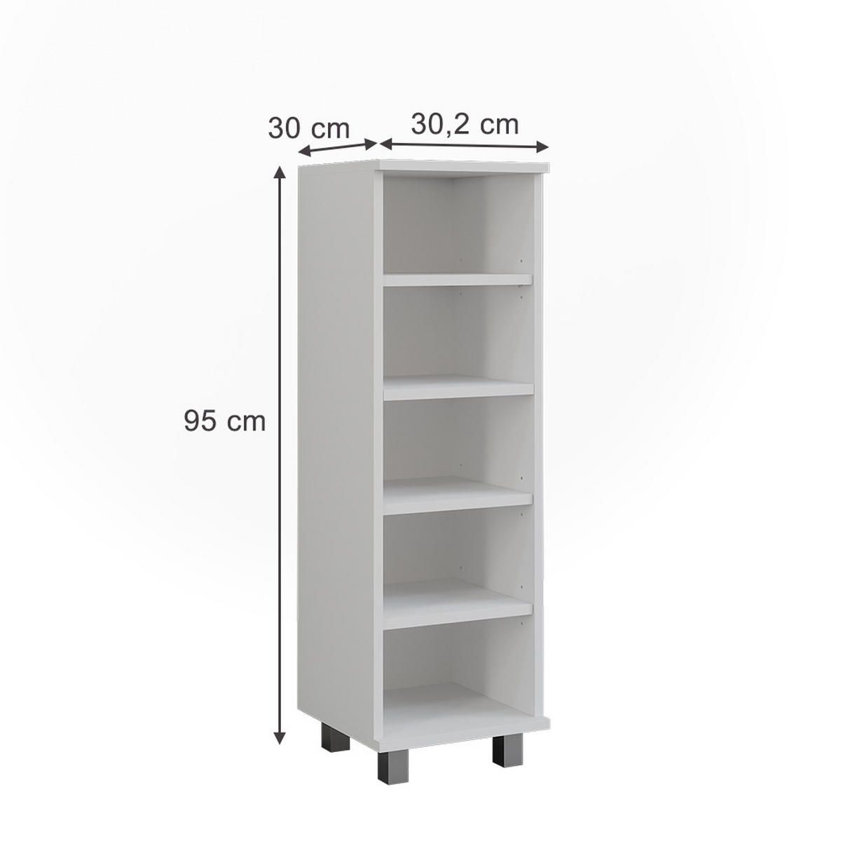 MIDISCHRANK Ilias Weiß 30.2 x 95 cm mit 5 offenen Fächern - Weiß, Holzwerkstoff (30.2/95/30cm) - Vicco
