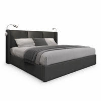 POLSTERBETT 160/200 mit Bettkasten, Leselicht und USB in PU - Grau, Holzwerkstoff/Textil (160/200cm) - EVRYAE