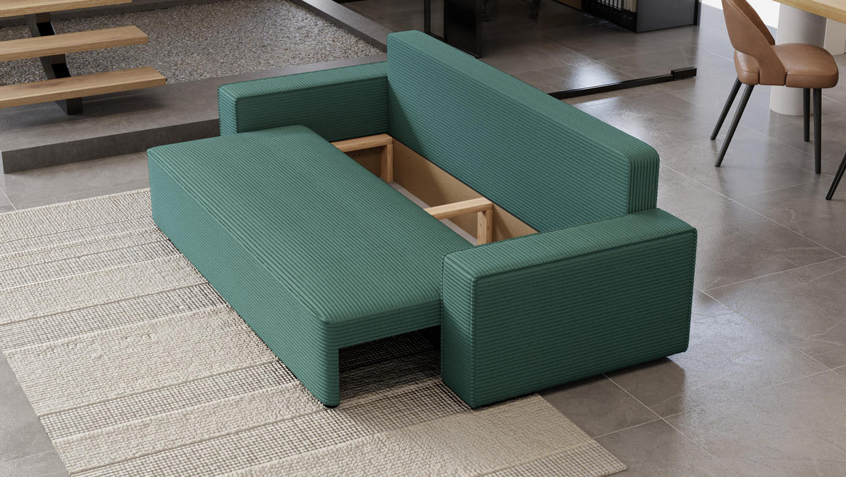 SOFA Vens mit Bettkasten und Schlaffunktion, Cordstoff - Pastellblau, Holzwerkstoff (242/85/95cm)