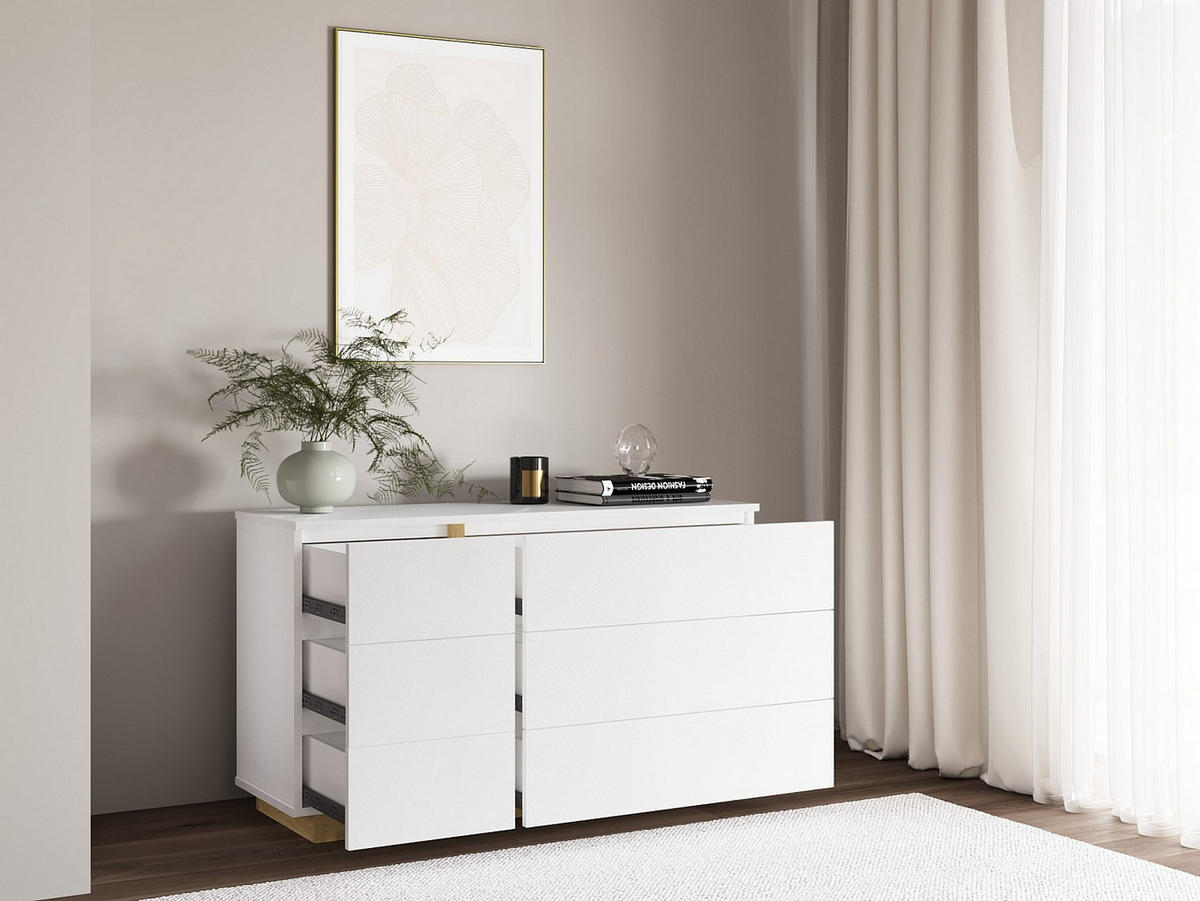 KOMMODE mit 6 Schubladen - Weiß & Holzfarben - NAPOLI II - Weiß/Naturfarben, Holz (120/70/39cm) - Vente-Unique