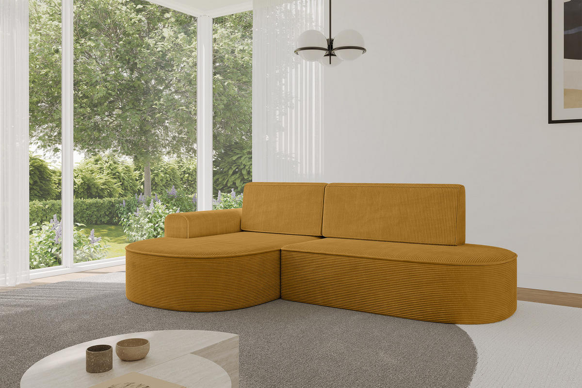 ECKSOFA mit Schlaffunktion und Bettkasten Ottomane Links MARI-L1-S - 283x167x85 cm Senfgelb Cord - Gelb/Schwarz, Holzwerkstoff/Kunststoff (283/167cm) - ALTDECOR