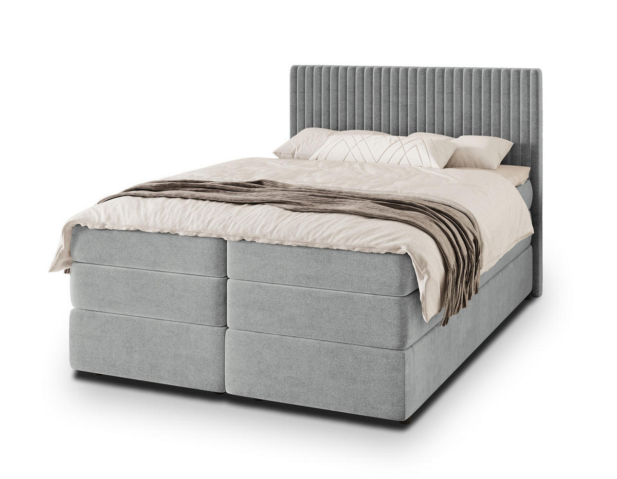 POSTEL BOXSPRING FELBIO 160x200 cm, s matrací a úložným prostorem, světle šedá - světle šedá, kompozitní dřevo/textil (160/200cm) - MASSENO