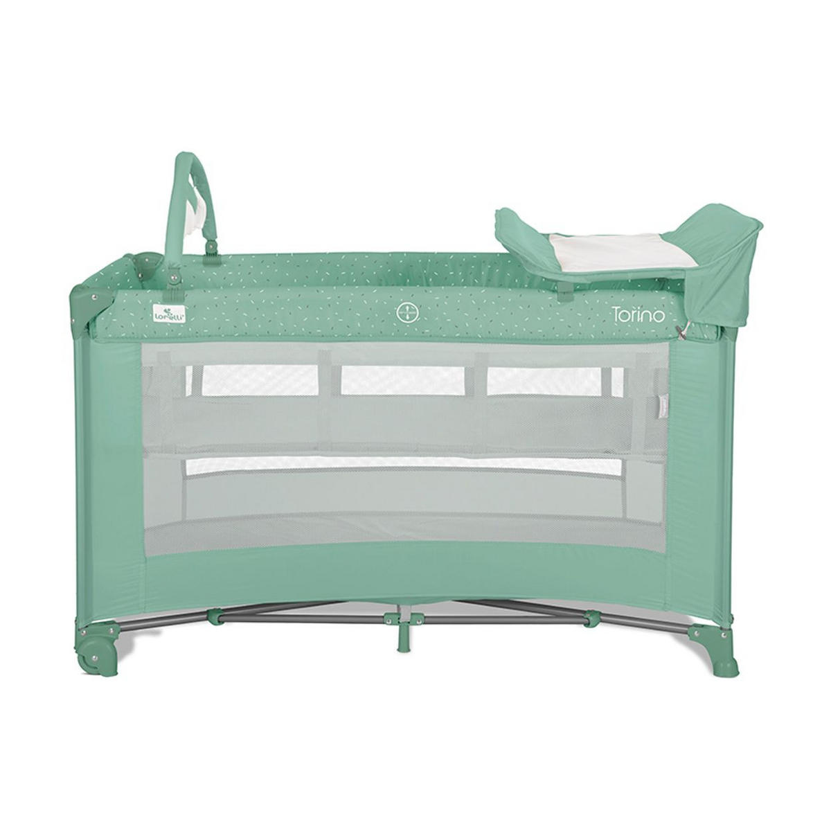 REISEBETT Torino plus 2 hellgrün Wickelauflage Spielbogen Räder faltbar - Grün, Kunststoff (70/127cm) - Lorelli