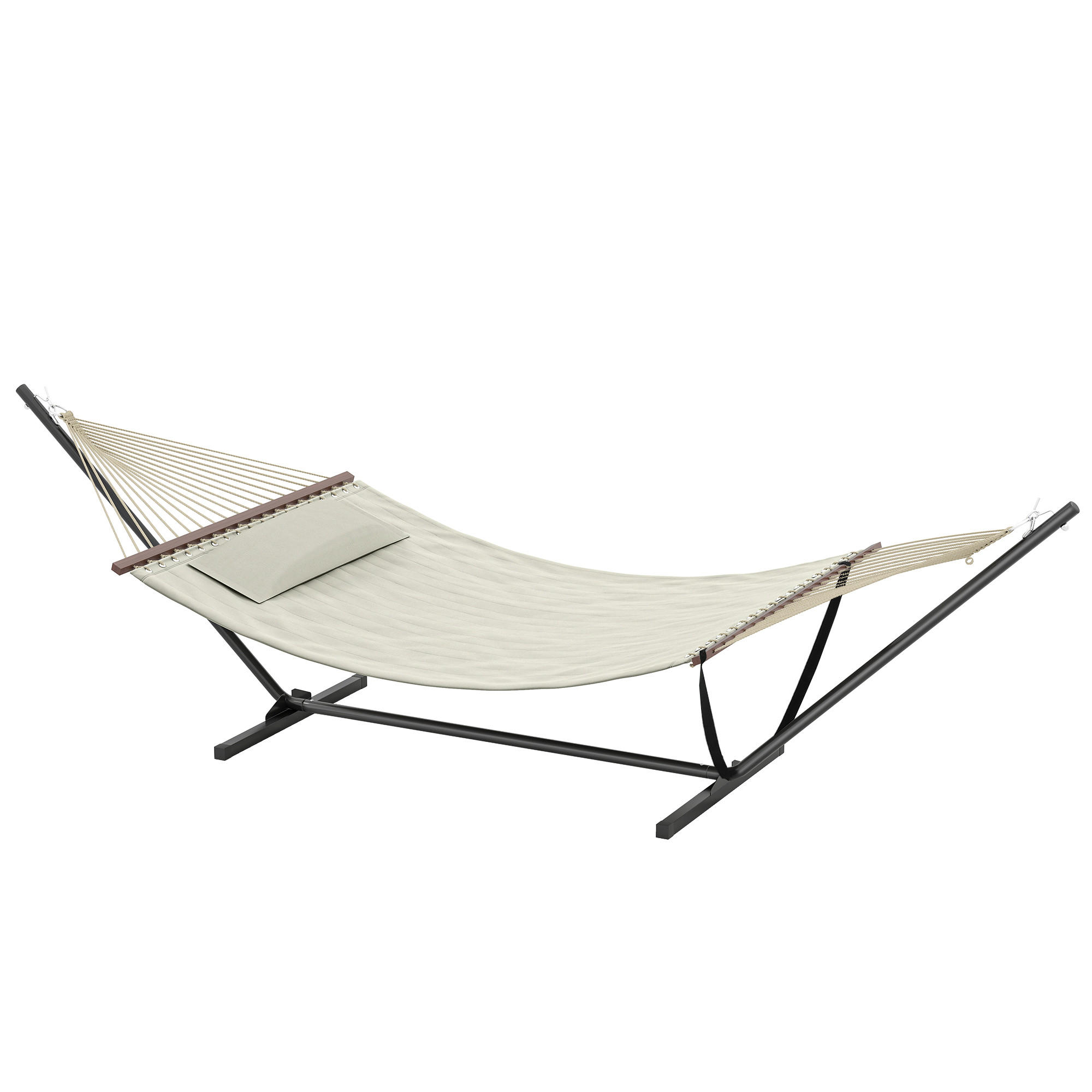 HÄNGEMATTE DE-13706 mit Kopfkissen und Spreizstäben Creme - Creme, Metall (140/110/368cm) - ComfortXL