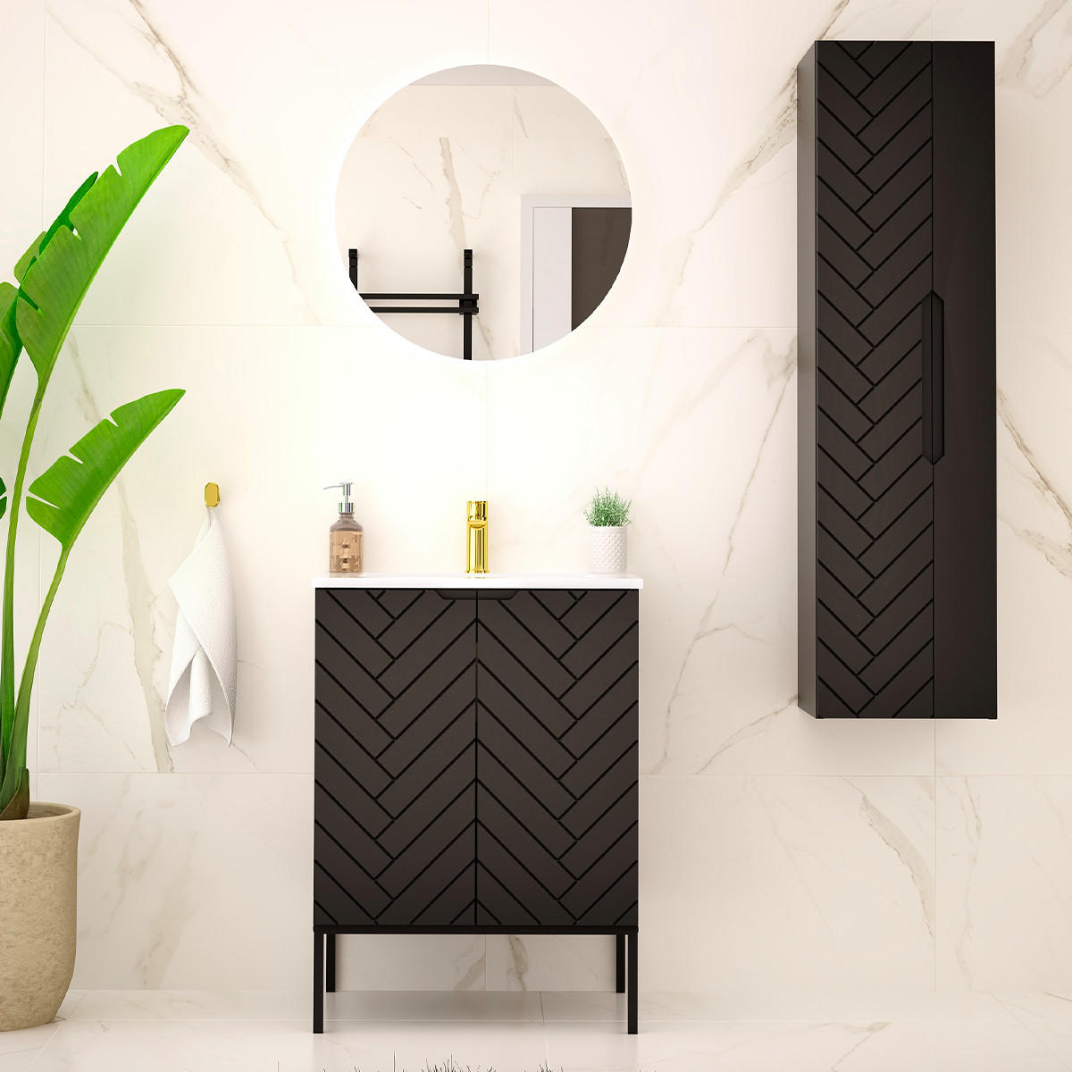 BADMÖBEL Daria 2er-Set Schwarz - Schwarz, Holzwerkstoff (60/84/45.8cm) - Petits-meubles