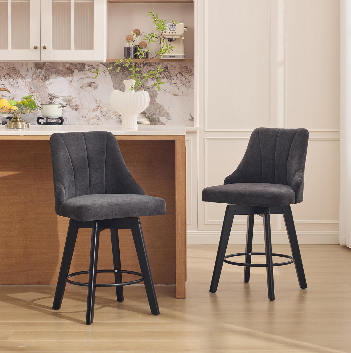BARHOCKER drehbar mit Rückenlehne 53 x 53,5 x 94,5 cm Grau 2er-Set - Grau, Metall (53/94.5/53.5cm) - Meubliv