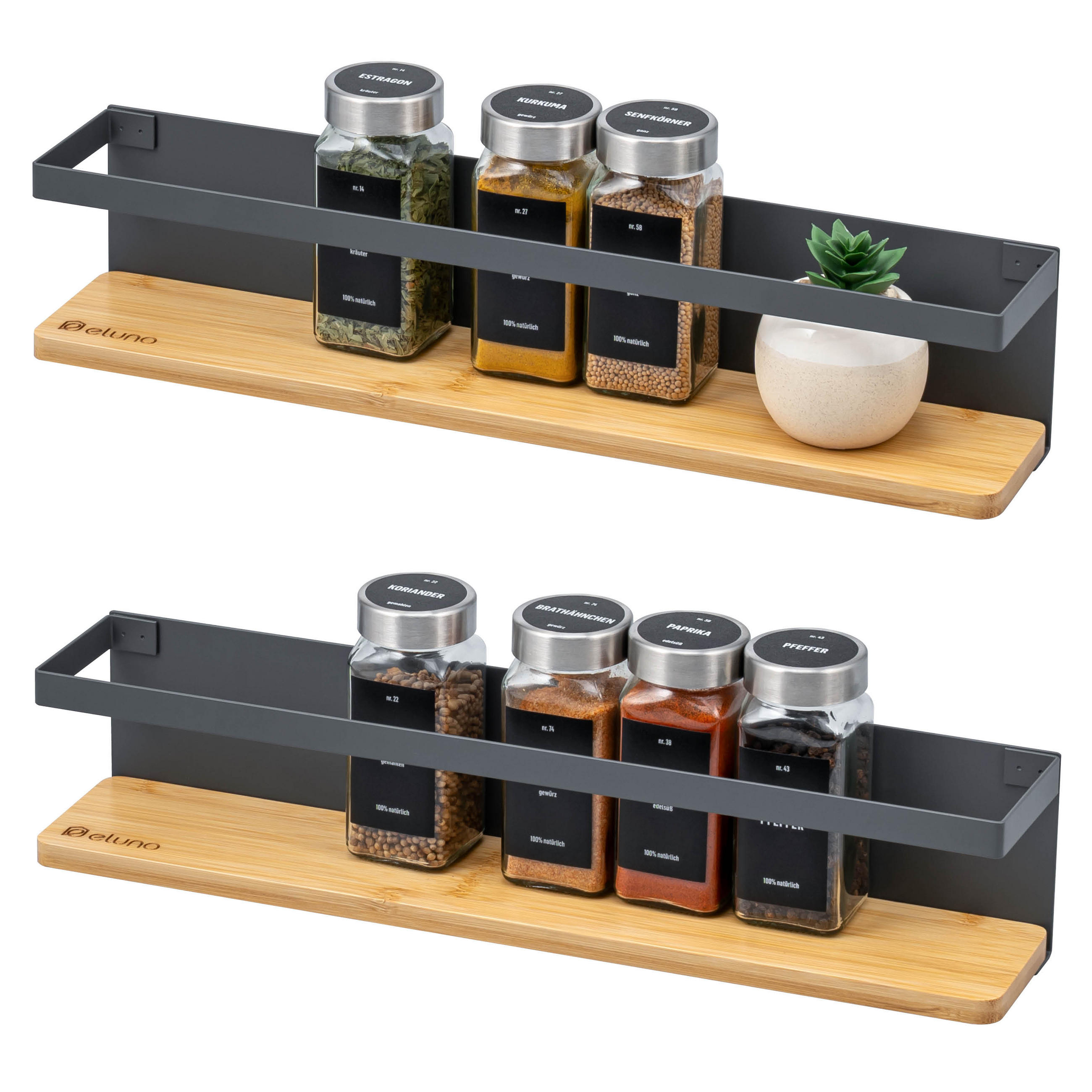 GEWÜRZREGALE 2er Set, Metall, grau - Grau, Metall (38/8/6.5cm) - eluno