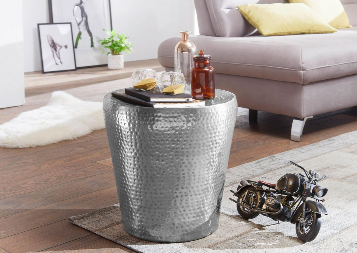 BEISTELLTISCH – Rund Silber Aluminium Hammerschlag 42 cm orientalisch - Silberfarben, Metall (41/41/41cm) - KADIMA DESIGN