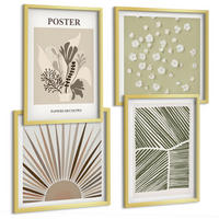 BILDER SET 4er Set - 50x50 cm & 40x60 cm Goldrahmen - Pflanzenmotive in gedeckten Farben - Goldfarben, Kunststoff (50/50cm) - TULUP