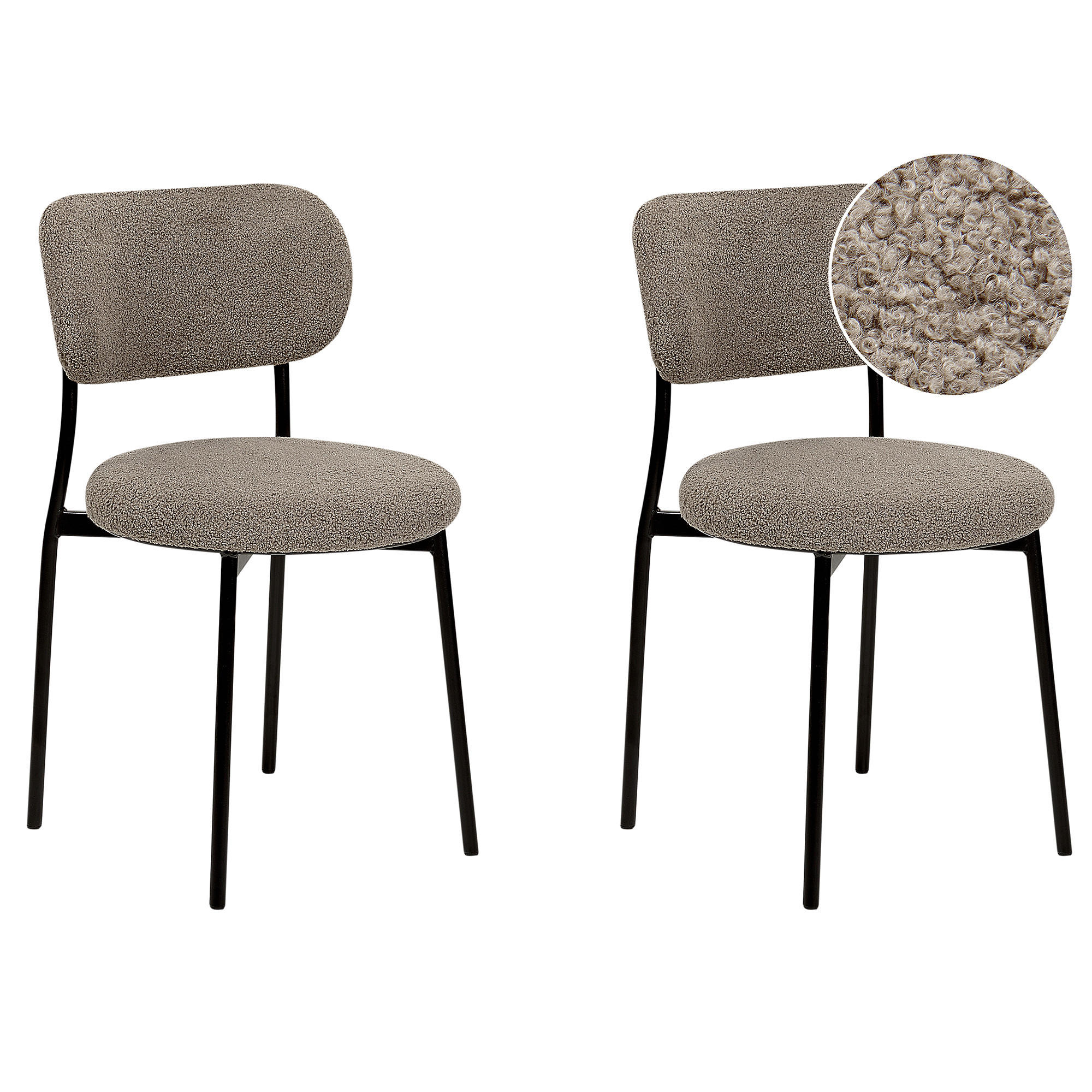 ESSZIMMERSTUHL 2er-Set Bouclé taupe/schwarz Casey - Beige/Schwarz, Textil (43/76/44cm) - Beliani