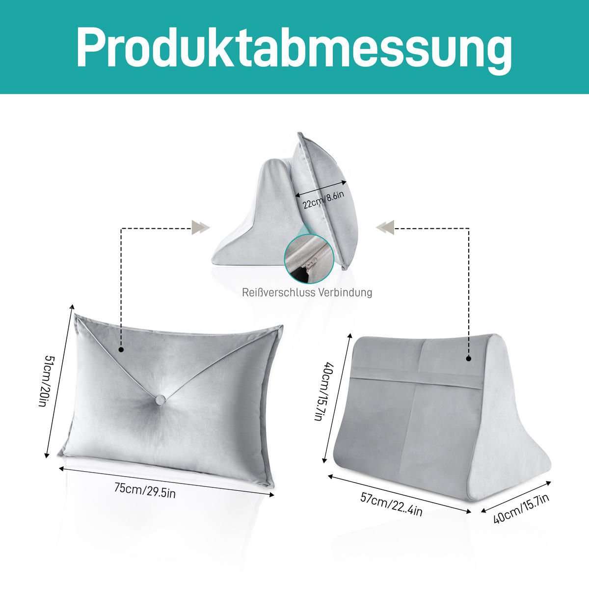 RÜCKENKISSEN - Grau, Textil (58/75cm) - Vercart