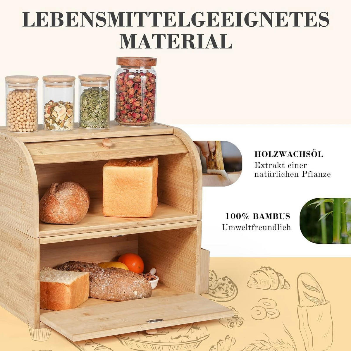 BROTKASTEN Holz Bambus 38x25x36cm - Hellbraun, Naturmaterialien (25/36/38cm)