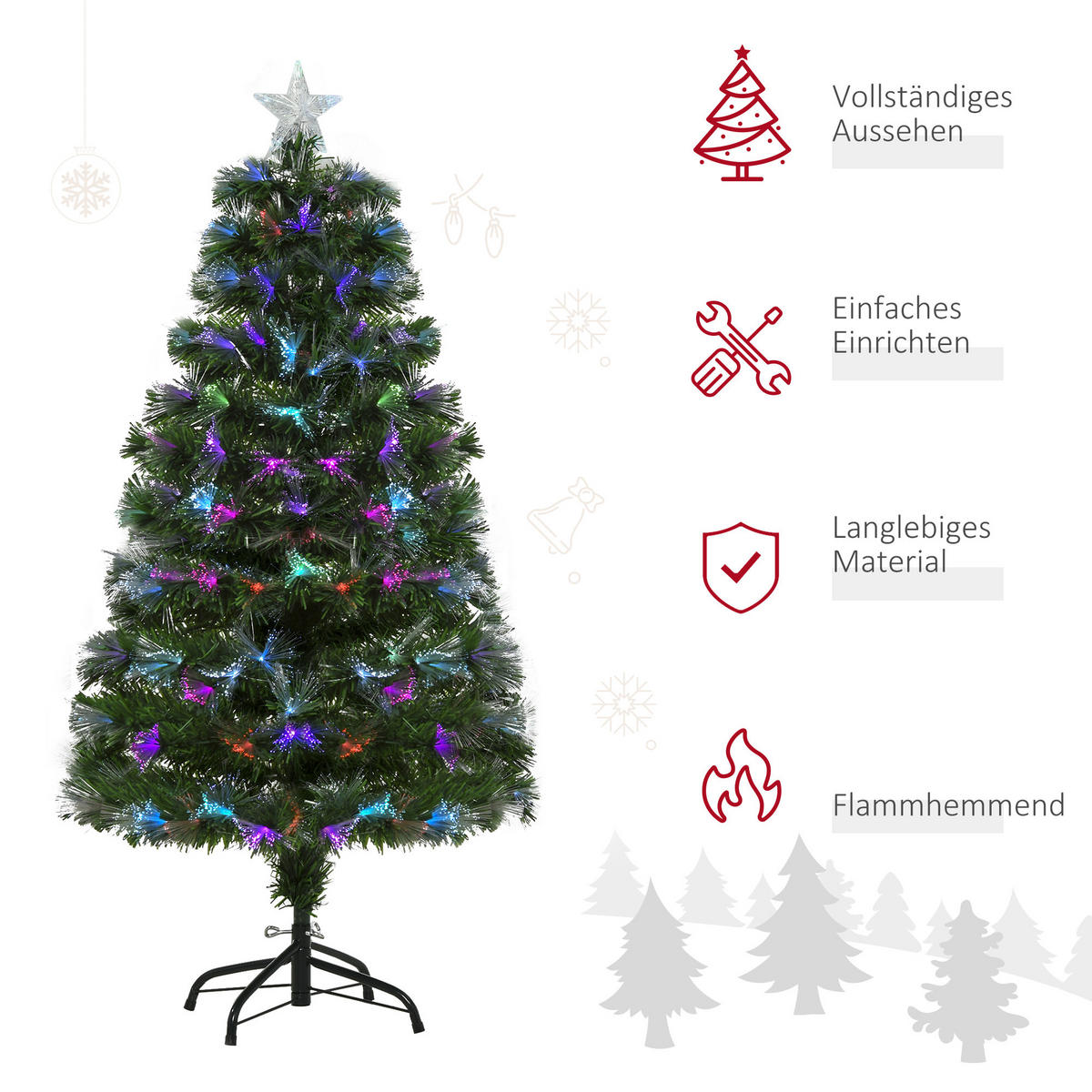 WEIHNACHTSBAUM 1,2 m Christbaum 130 Zweige Metallfuß mehrfarbige Lichteffekte - Grün, Kunststoff (120cm) - HOMCOM