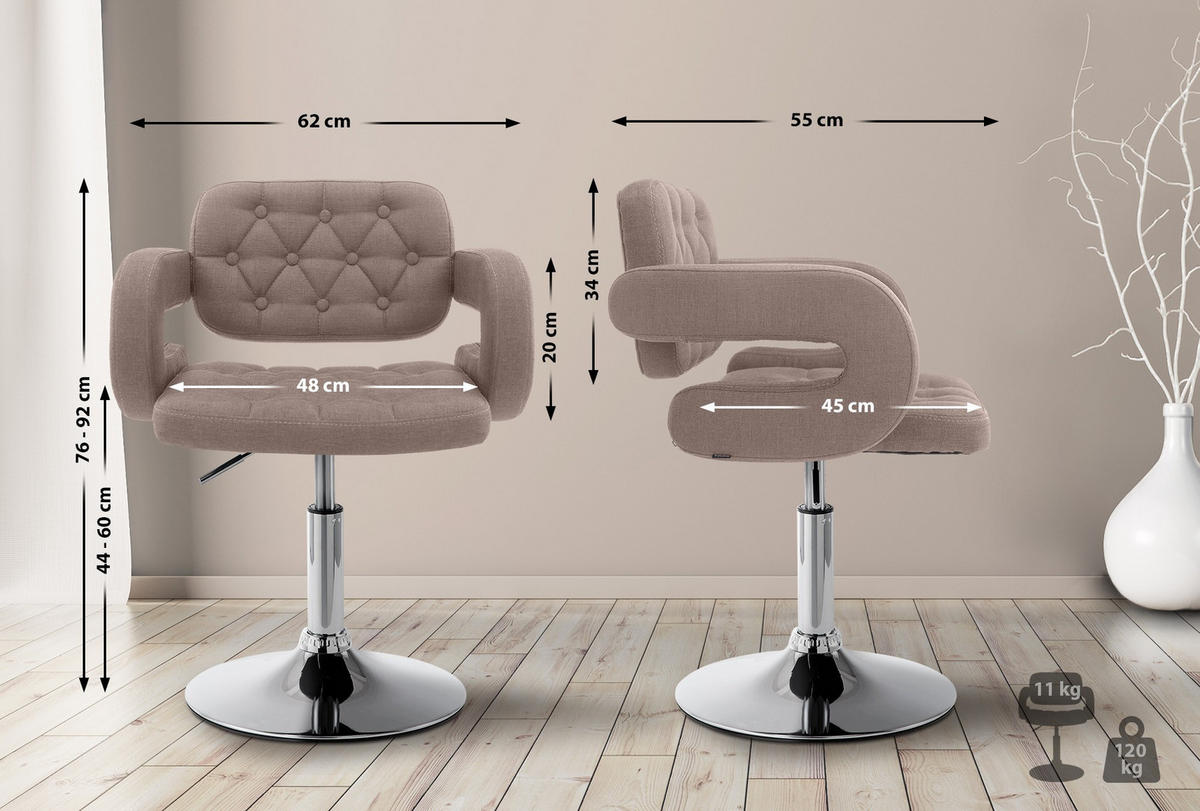 DREHSTUHL Stoff taupe - Taupe/Chromfarben, Textil/Metall (62/76/55cm) - CLP