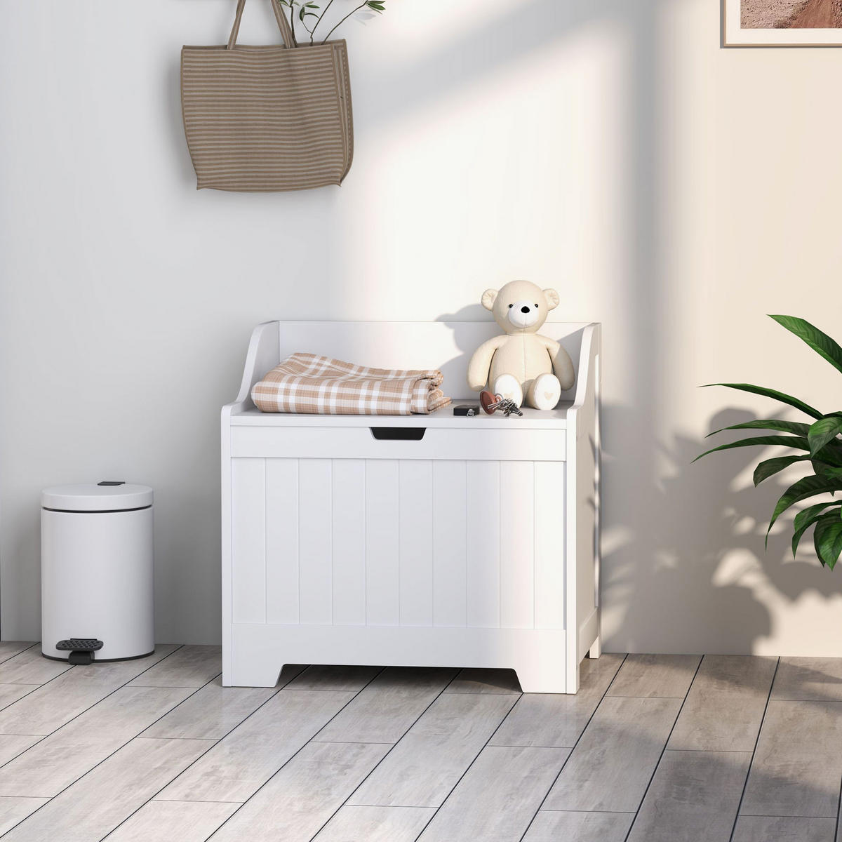 TRUHE Aufbewahrungsbox, U-förmigem Ausschnitt, Weiß, 60 x 38 x 56 cm - Weiß, Holzwerkstoff (60/56/38cm) - HOMCOM