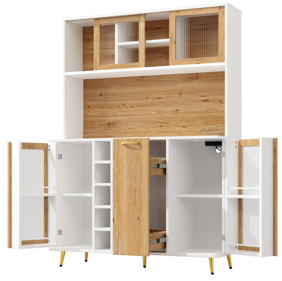 BUFFETSCHRANK mit LED und Weinregal 120 x 40 x 170 cm Weiß Holzoptik - Weiß, Holzwerkstoff (40/170/120cm) - Meubliv
