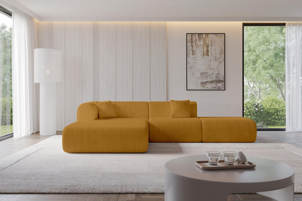 ECKSOFA Ottomane Links OVLY-L 289x176x71 Senfgelb Cord - Currygelb/Dunkelgelb, Holzwerkstoff/Kunststoff (176/289cm) - ALTDECOR