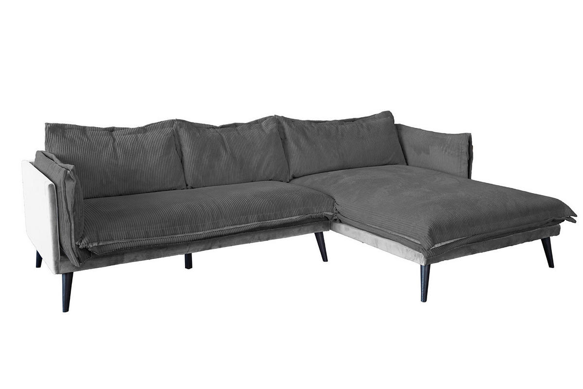ECKSOFA QUENYA Grau Velvet - Schwarz/Grau, Textil (294/184cm) - KAWOLA