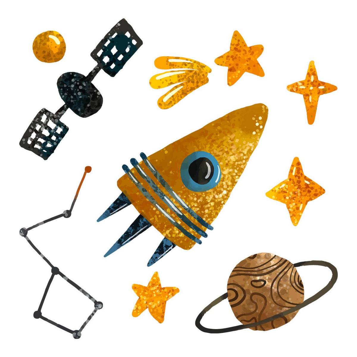 WANDAUFKLEBER 60x86cm - Raketenplanet und Sterne - Multicolor, Kunststoff (60/86/0.1cm) - Wallfluent