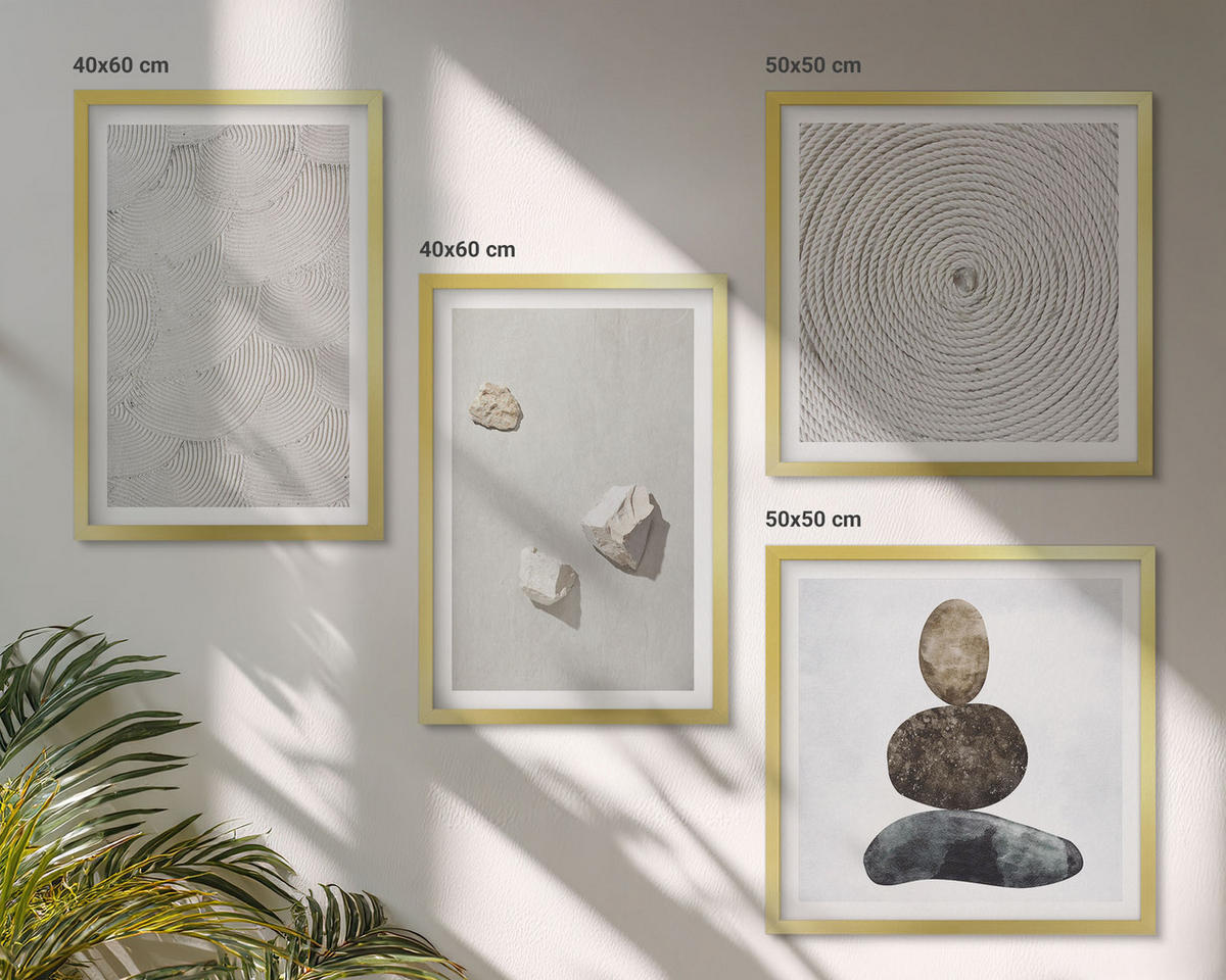 BILDER SET 4er Set - 50x50 cm & 40x60 cm Goldrahmen - Sandsteine moderne Farbe - Goldfarben, Kunststoff (50/50cm) - TULUP