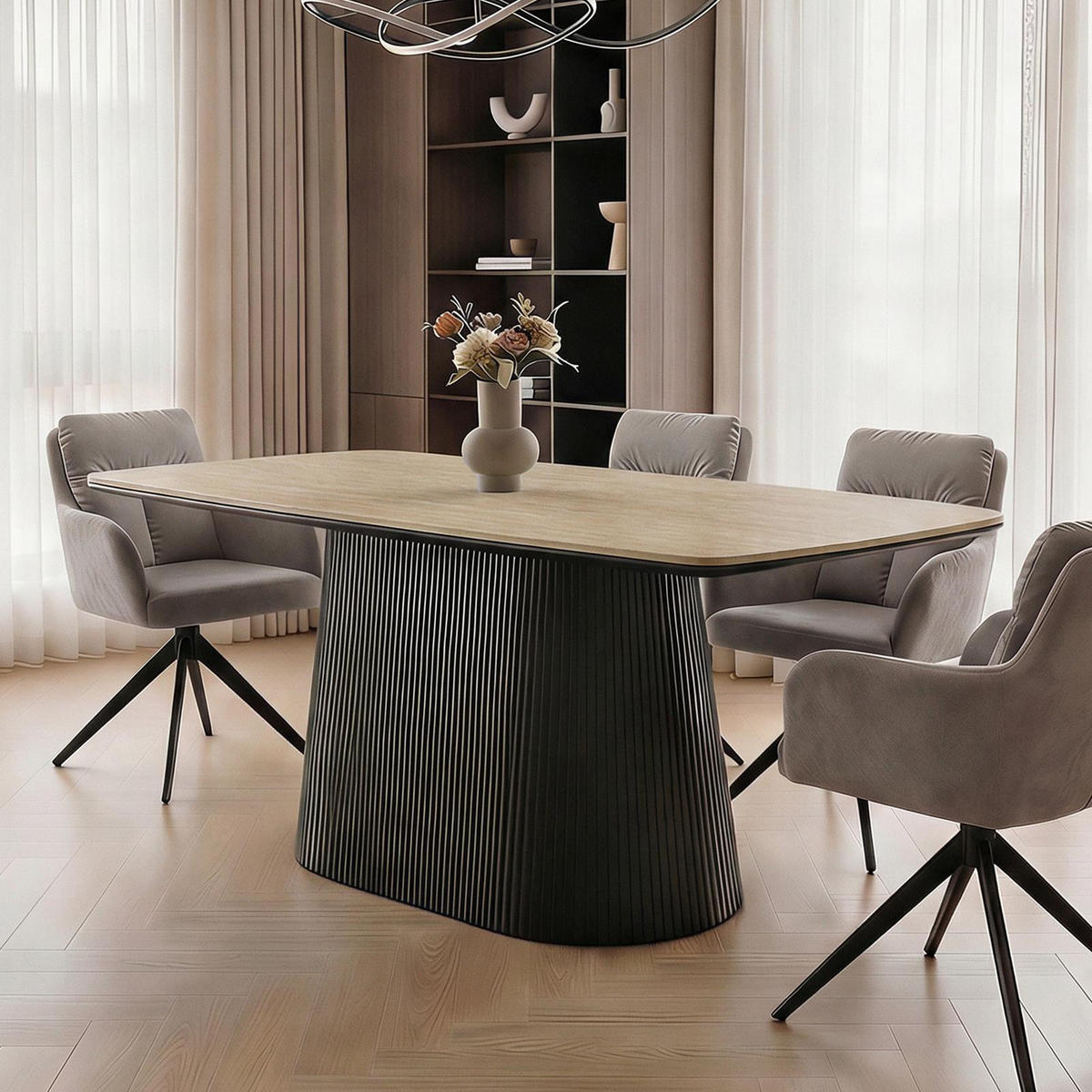 ESSTISCH GRANO beige/schwarz - Beige/Schwarz, Holzwerkstoff (90/180/75cm) - IDIMEX