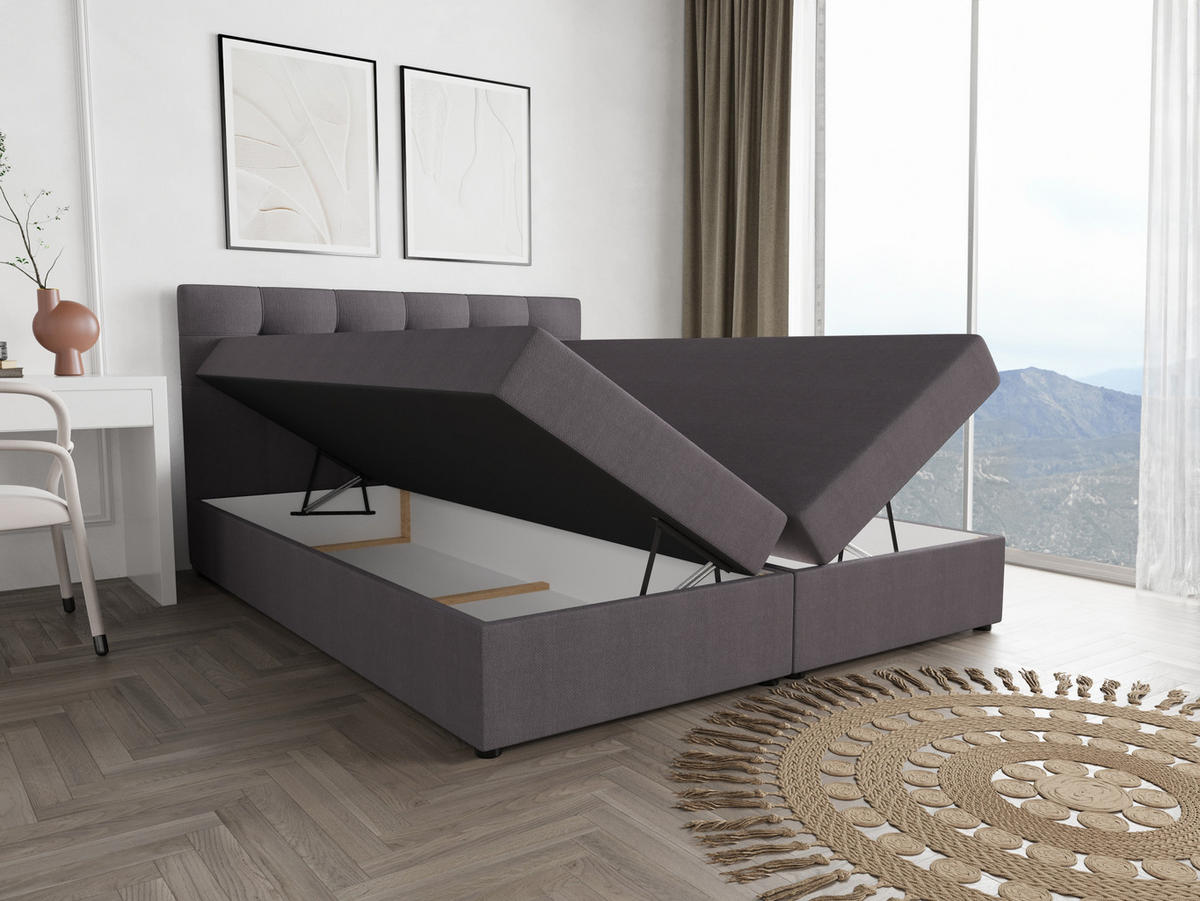 BOXBETT FADO 2 160x200, mit Matratze H3 und Topper, Cosmic 160 - Hellgrau, Holz/Kunststoff (160/200cm) - Bedante