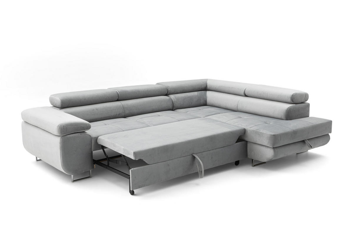 ECKSOFA WILD L Rechts Hellgrau - Chromfarben/Hellgrau, Holz/Textil (274/203cm) - Muffo