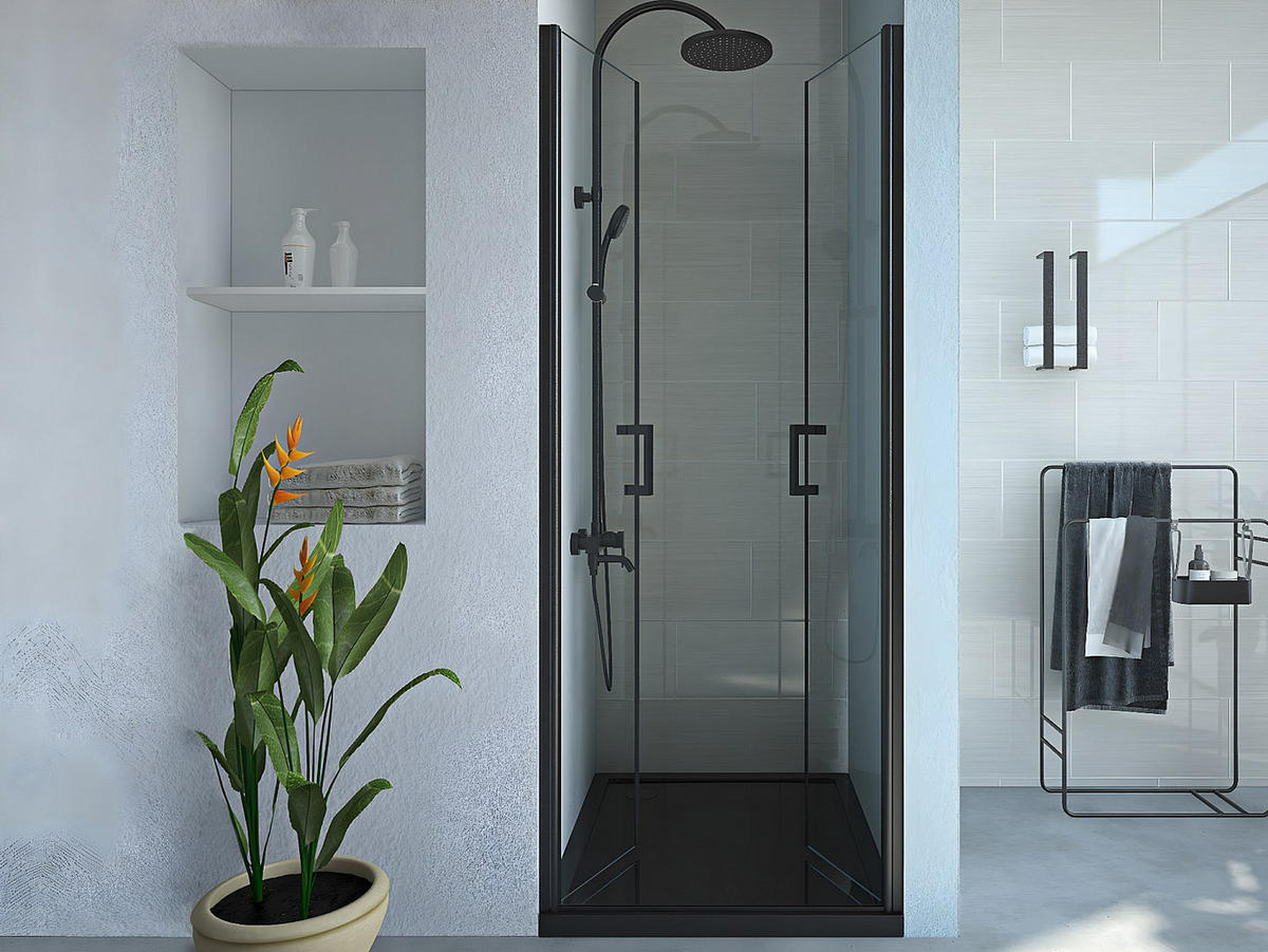 DUSCHTÜR Flügeltür - 70 x 195 cm - Sicherheitsglas - Schwarz matt - SARATOSA - Schwarz, Metall (70/195cm) - Vente-Unique