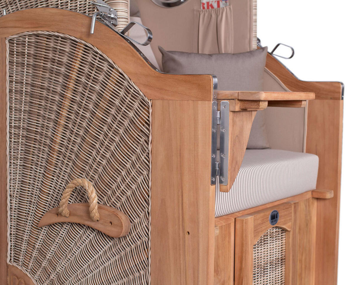 STRANDKORB Düne 1 Sitzer Teak PE Shell - Beige/Braun, Holz/Textil (96/165/80cm) - Mr. Deko