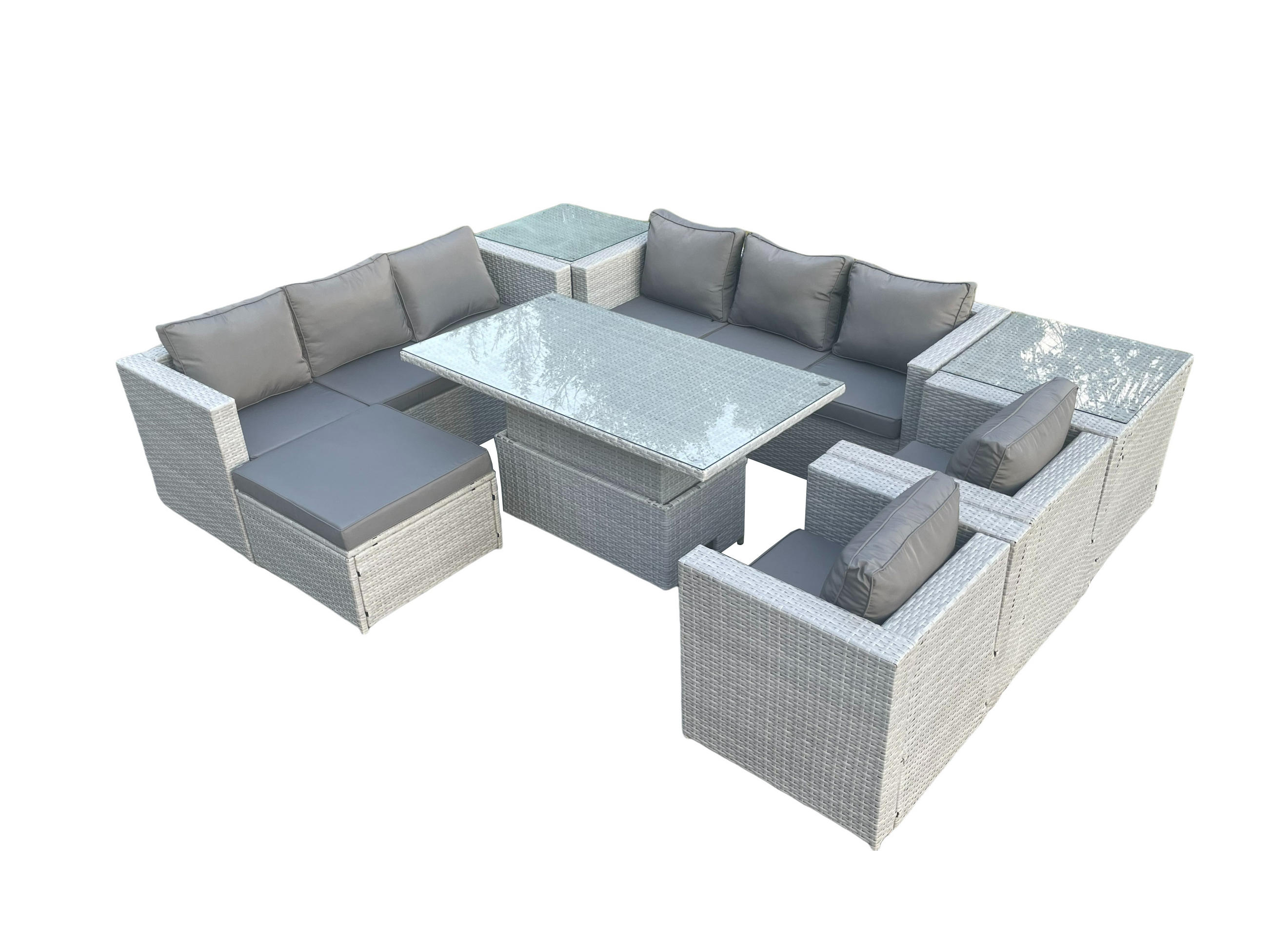 GARTENMÖBEL SET Polyrattan Helles Grau 9-Sitzer - Hellgrau, Metall - Fimous