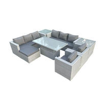 GARTENMÖBEL SET Polyrattan Helles Grau 9-Sitzer - Hellgrau, Metall - Fimous