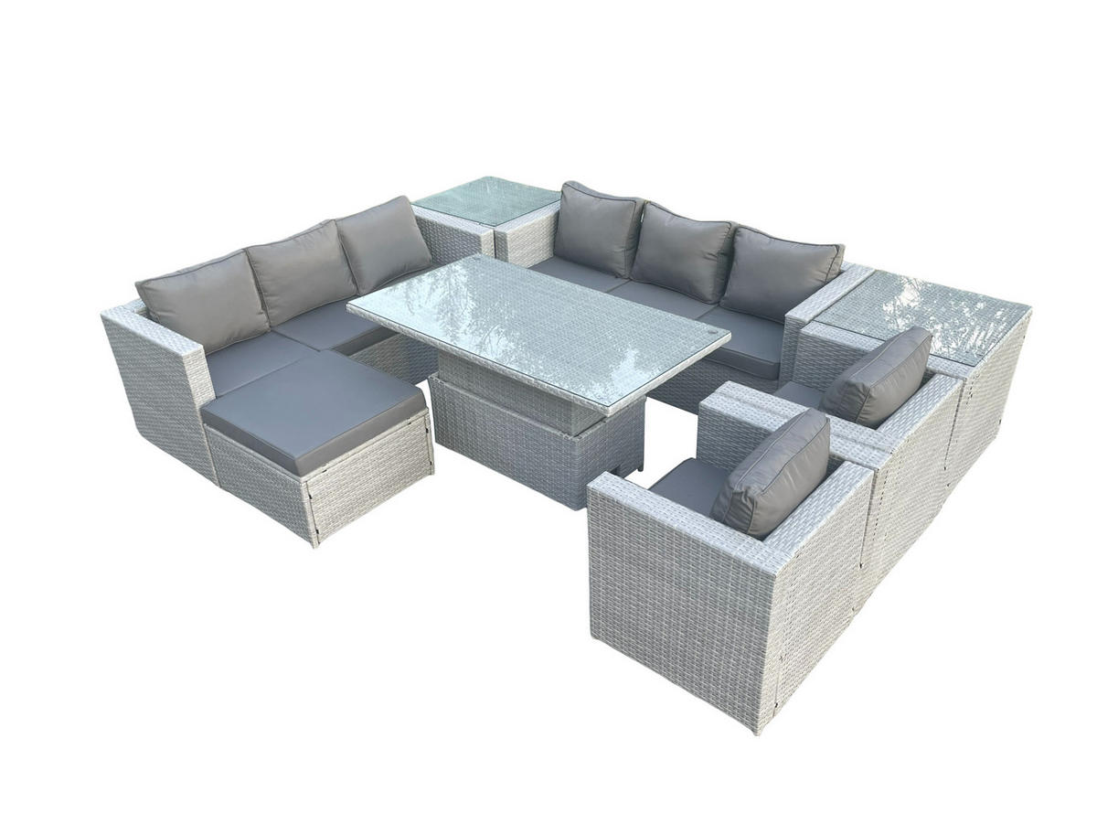 GARTENMÖBEL SET Polyrattan Helles Grau 9-Sitzer - Hellgrau, Metall - Fimous