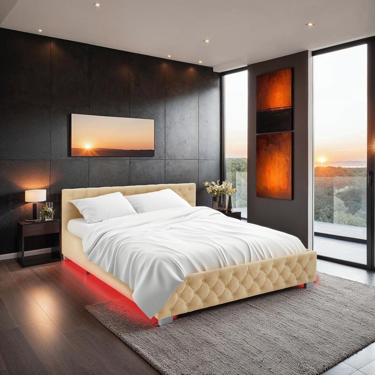 POLSTERBETT Daytona,großer Stauraum,beige - Beige, Holz (180/200cm) - tectake