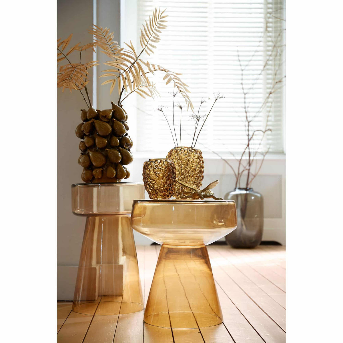 LIGHT & Living - Beistelltisch DAKWA - Ø30x50cm - Gelb - Dunkelgelb, Glas (30/30/50cm) - Light & Living