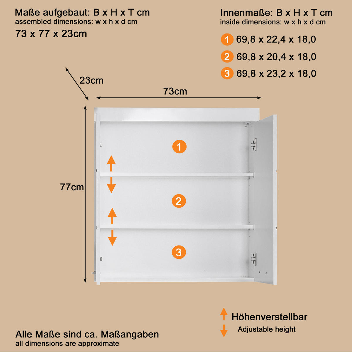 HÄNGESCHRANK weiß Hochglanz 73 x 77 cm, Badschrank hängend - Weiß, Holzwerkstoff/Kunststoff (73/77/23cm) - Top.Furn