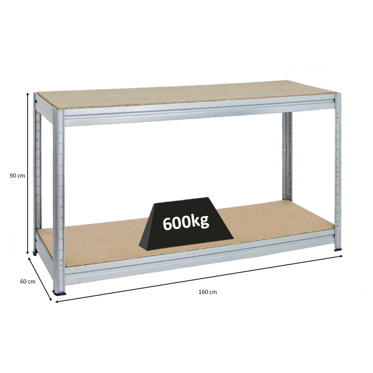 WERKBANK Dino höhenverstellbar 90x160x60 cm Traglast 600 kg Verzinkt - Silberfarben, Metall (160/87/60cm) - PROREGAL