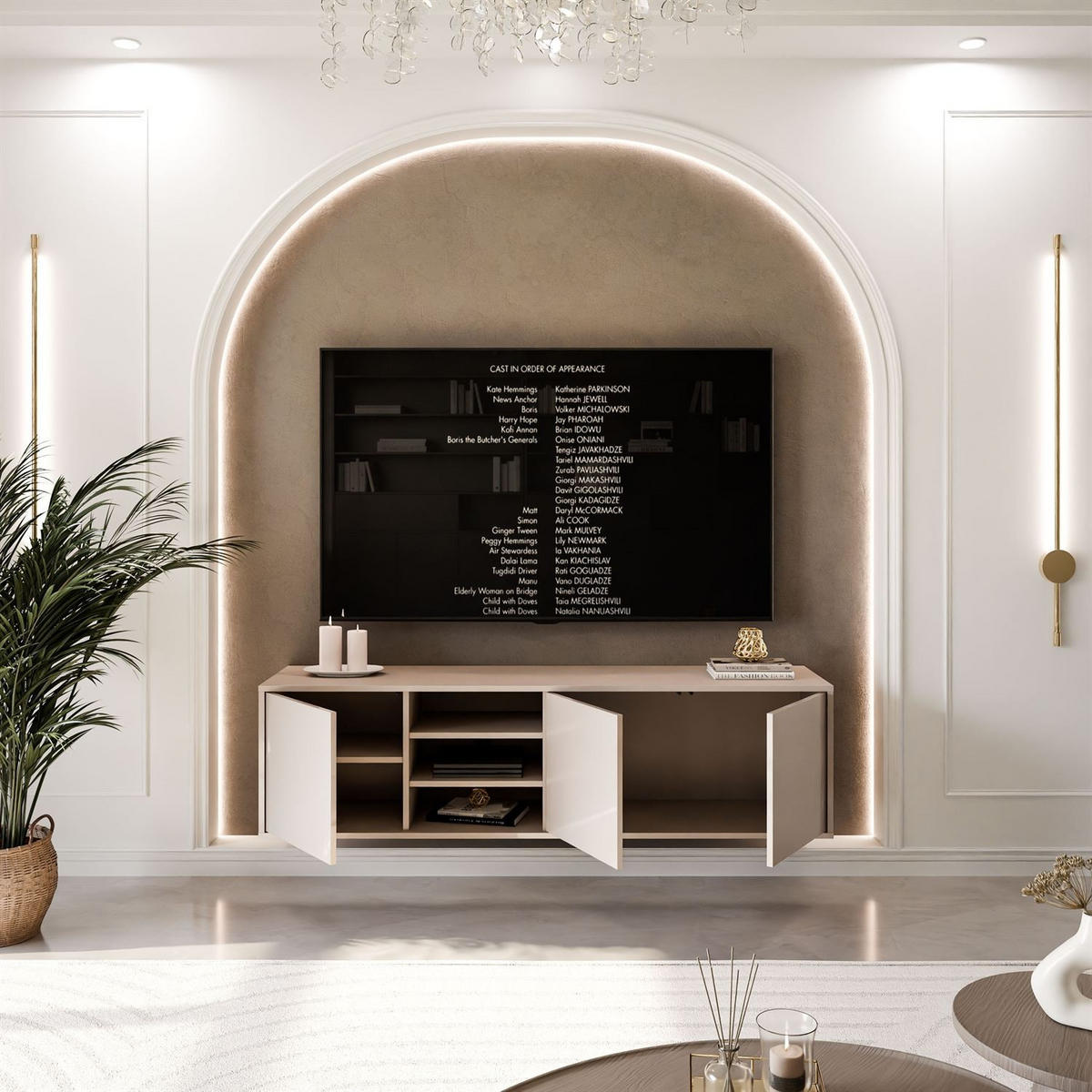 TV-SCHRANK SANAYI Kaschmir Hochglanz – hängend - Kaschmir, Holzwerkstoff (156/42/38cm) - Lookway