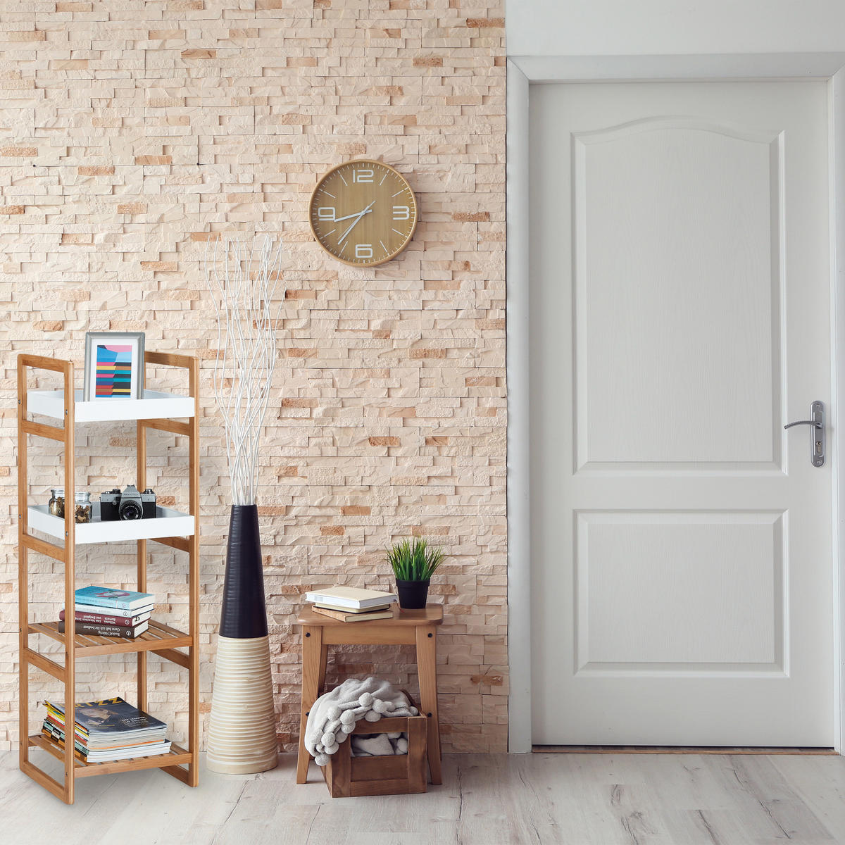 STANDREGAL Bad - Hellbraun, Holz/Holzwerkstoff (36/110/33cm) - Relaxdays