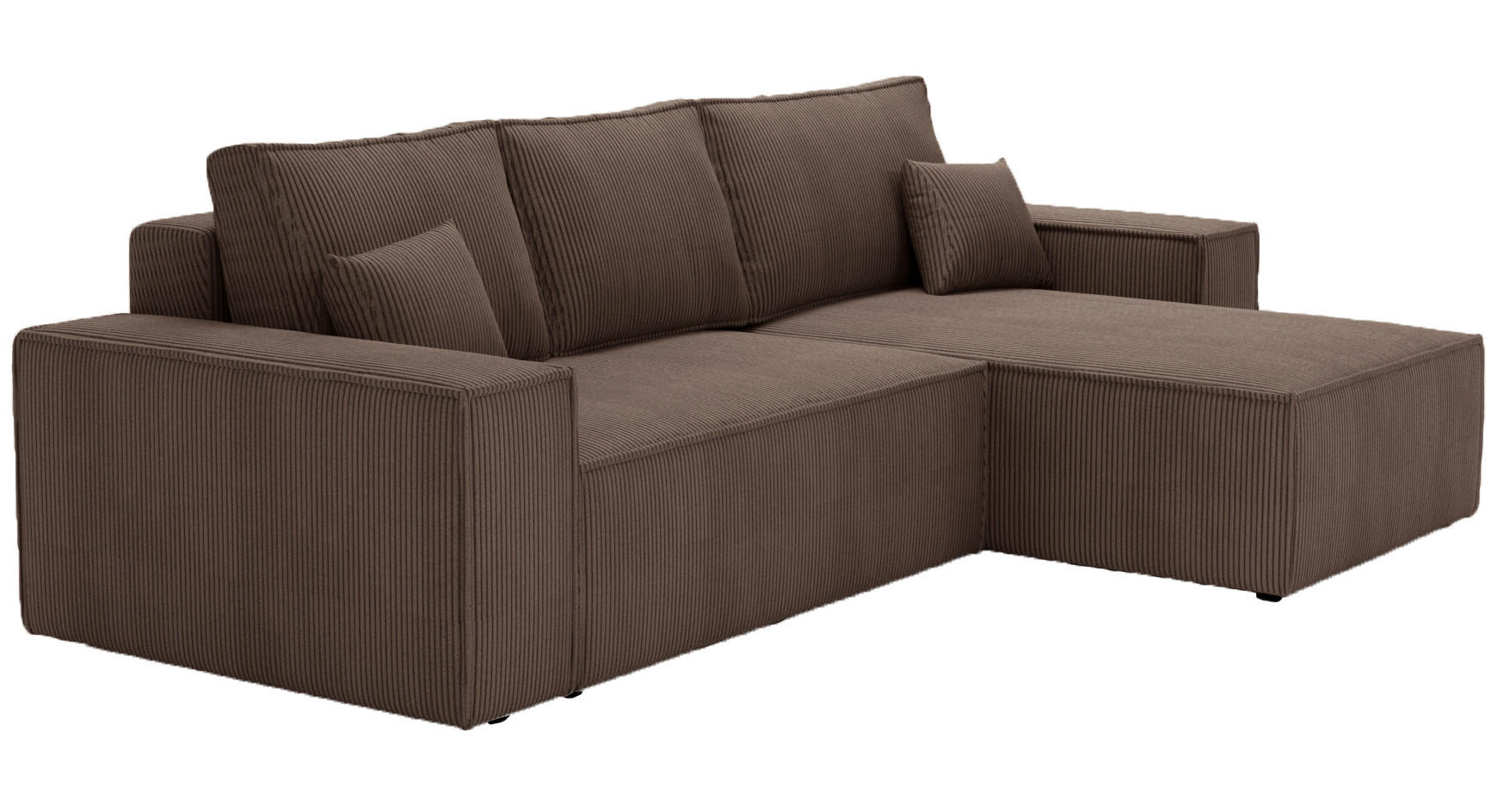 ECKSOFA Bergamo L mit Cordstoff, 280 cm, Schlaffunktion, Rechts - Braun - Braun, Holz (189/277cm) - Emporius