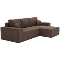ECKSOFA Bergamo L mit Cordstoff, 280 cm, Schlaffunktion, Rechts - Braun - Braun, Holz (189/277cm) - Emporius