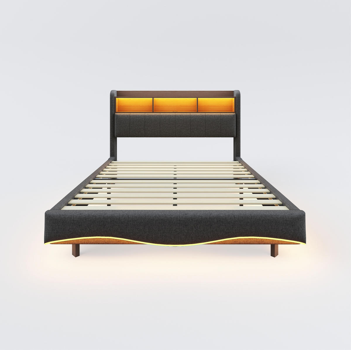 POLSTERBETT mit Stauraum, LED und USB/Type-C 160x200 cm Grau - Grau, Metall (160/200cm) - Meubliv