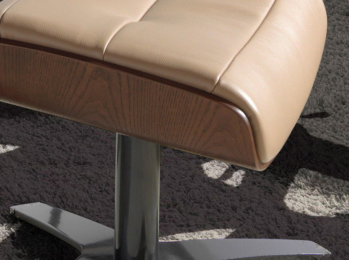 FUSSBANK Hocker aus sandfarbenem Leder 52/42/39 cm - Dunkelgrau/Beige, Leder (52/39/42cm) - ANGEL CERDA