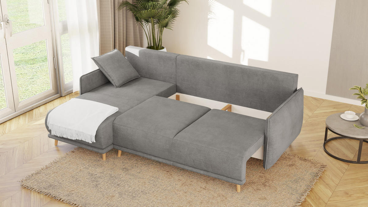 ECKSOFA Chroma Grau Luxusmicrofaser - Braun/Grau, Holz/Textil (238/170cm) - S-Style Möbel