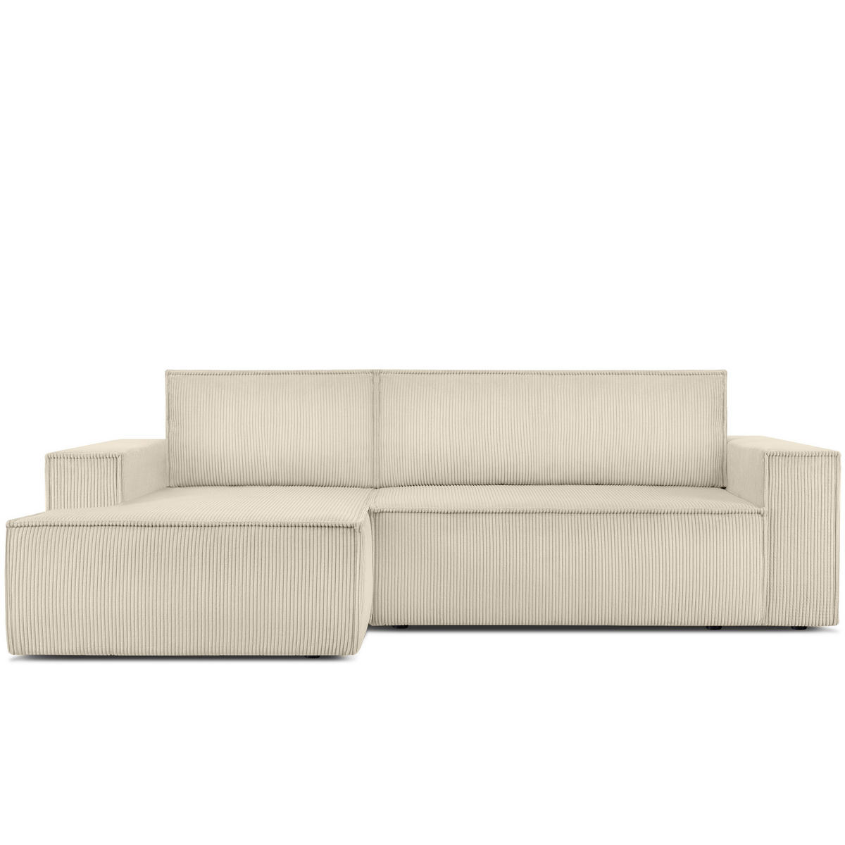 ECKSCHLAFSOFA-LINKS NAPI in Pet Friendly Cord-Stoff, cremefarben - Creme/Schwarz, Textil (262/148cm) - KONSIMO®